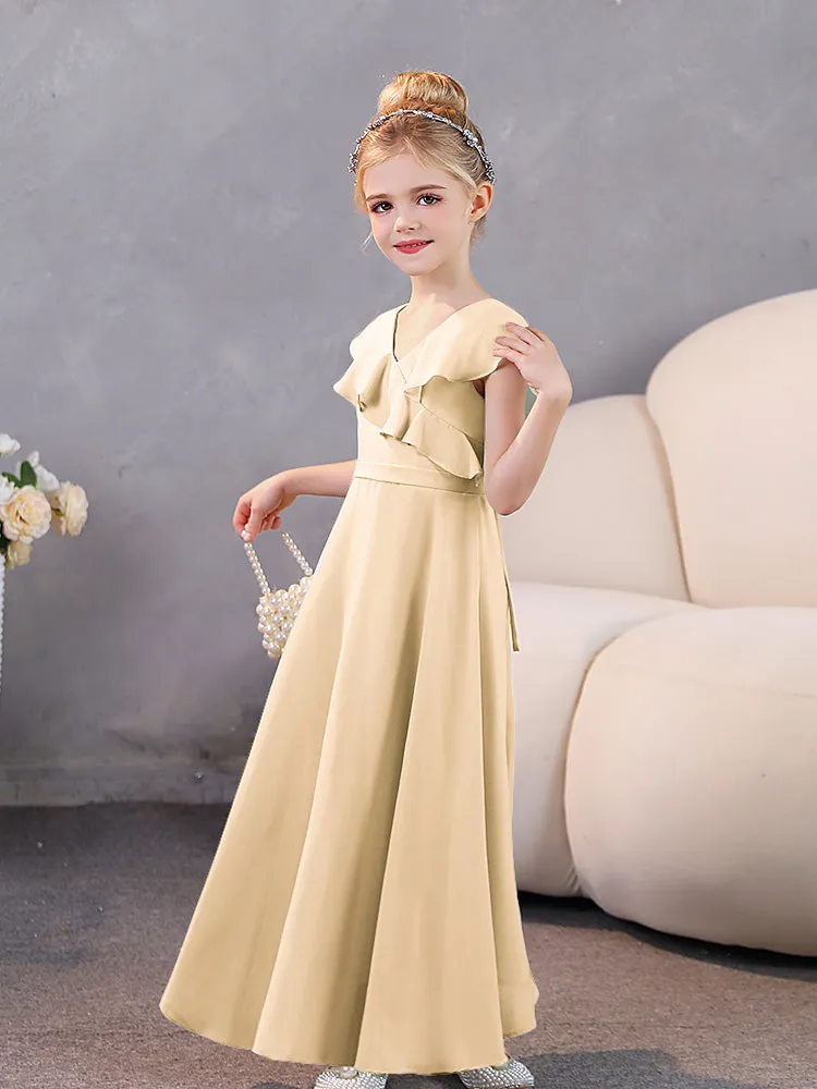 V-Neck Ruffles Chiffon Junior Bridesmaid Dresses