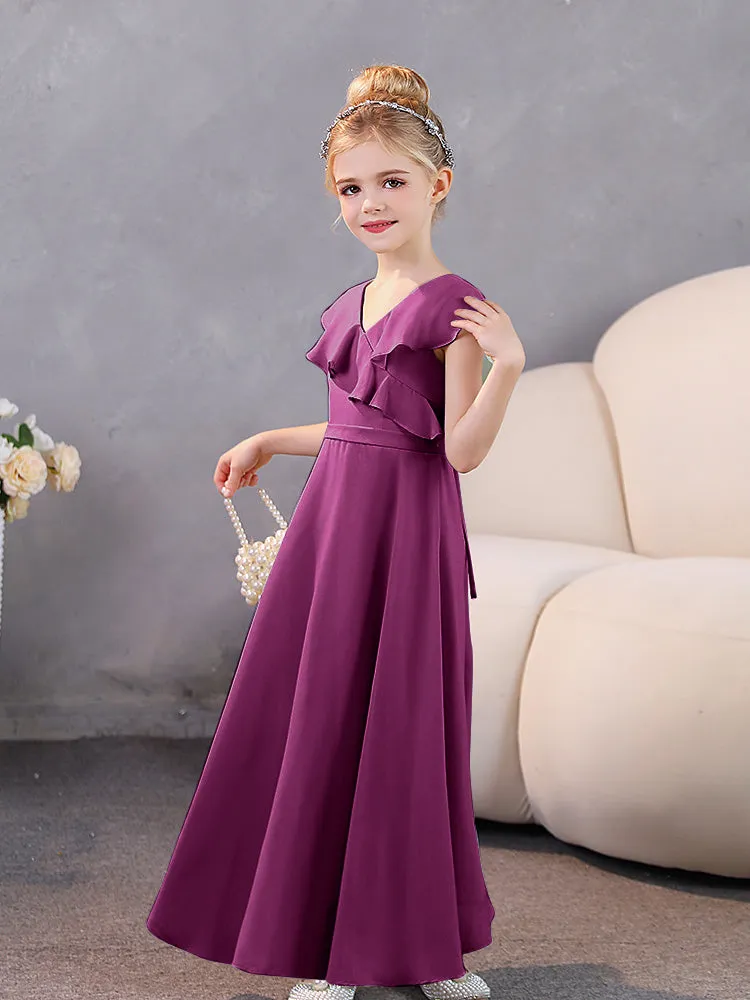 V-Neck Ruffles Chiffon Junior Bridesmaid Dresses