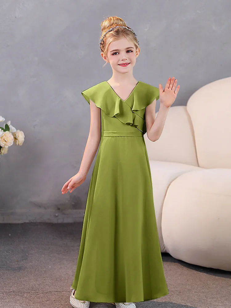 V-Neck Ruffles Chiffon Junior Bridesmaid Dresses