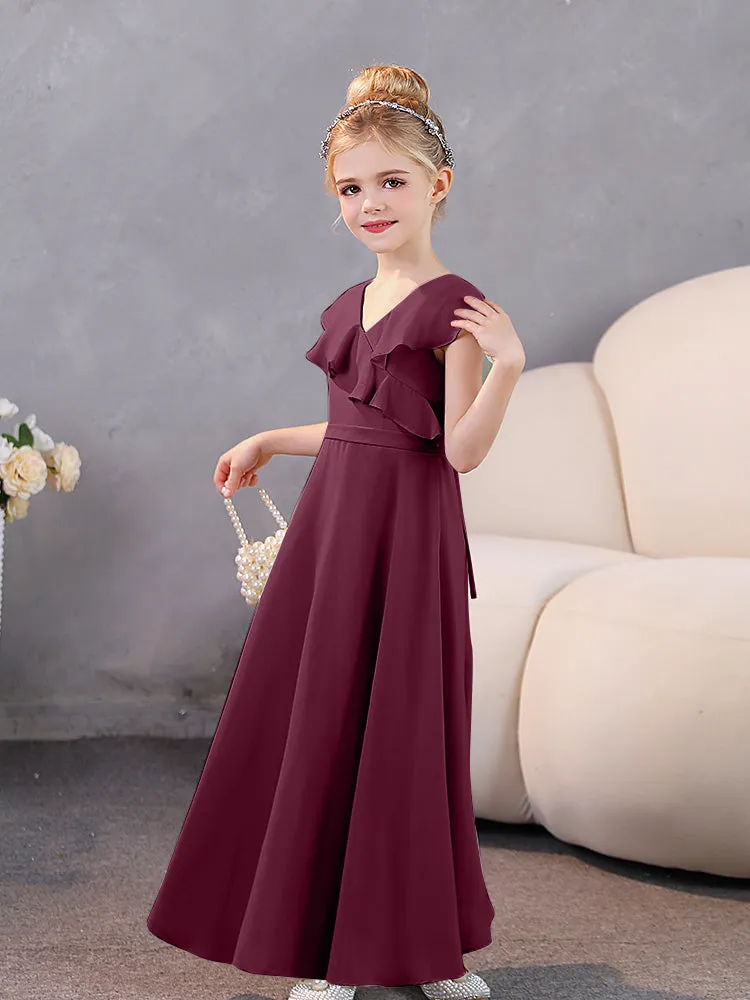 V-Neck Ruffles Chiffon Junior Bridesmaid Dresses