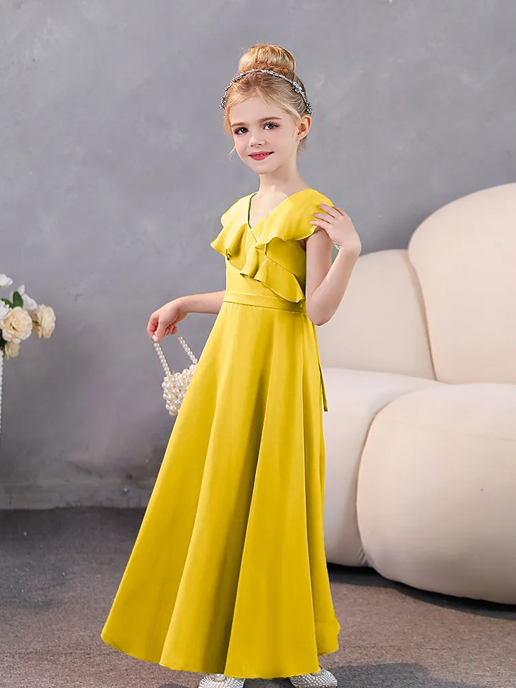 V-Neck Ruffles Chiffon Junior Bridesmaid Dresses