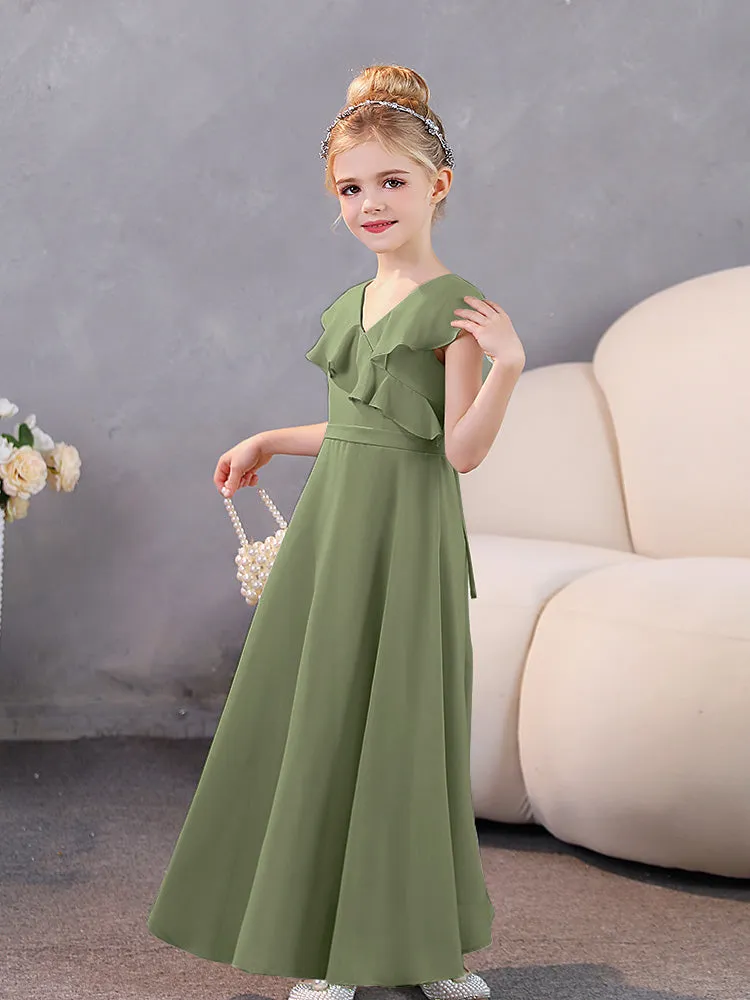 V-Neck Ruffles Chiffon Junior Bridesmaid Dresses