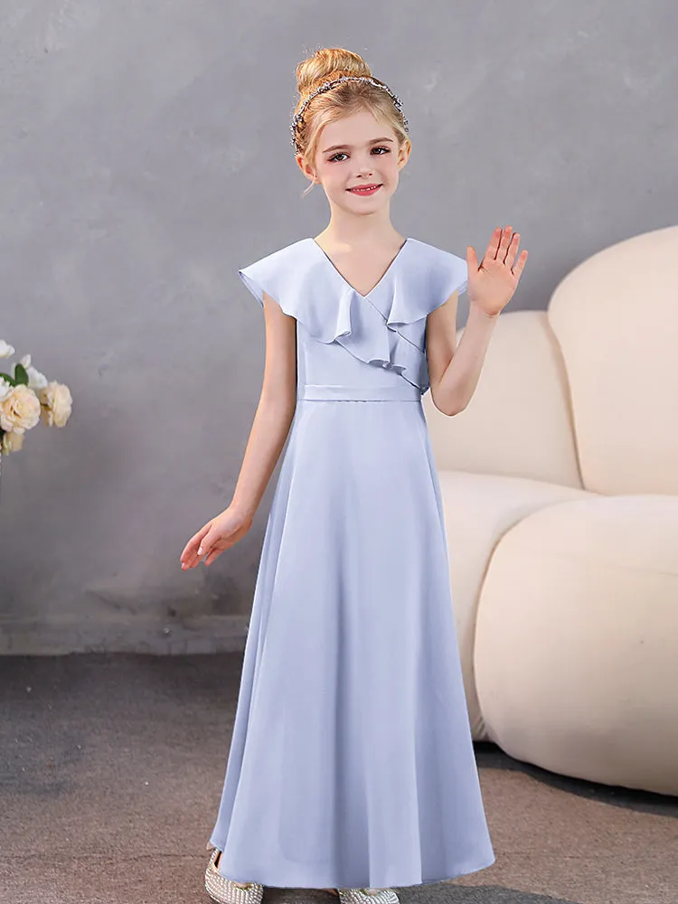 V-Neck Ruffles Chiffon Junior Bridesmaid Dresses