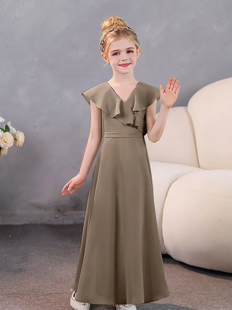 V-Neck Ruffles Chiffon Junior Bridesmaid Dresses