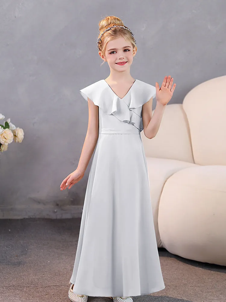 V-Neck Ruffles Chiffon Junior Bridesmaid Dresses