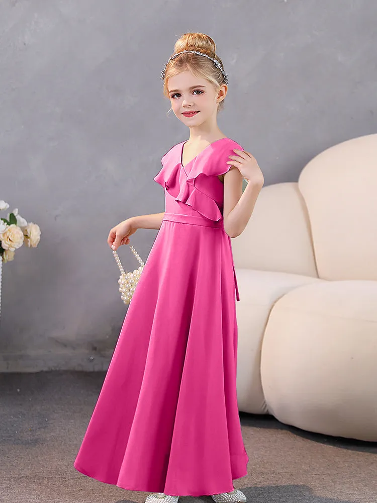 V-Neck Ruffles Chiffon Junior Bridesmaid Dresses