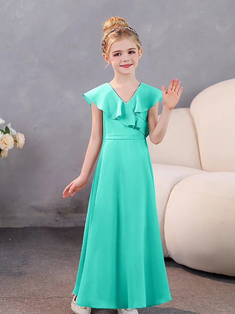 V-Neck Ruffles Chiffon Junior Bridesmaid Dresses
