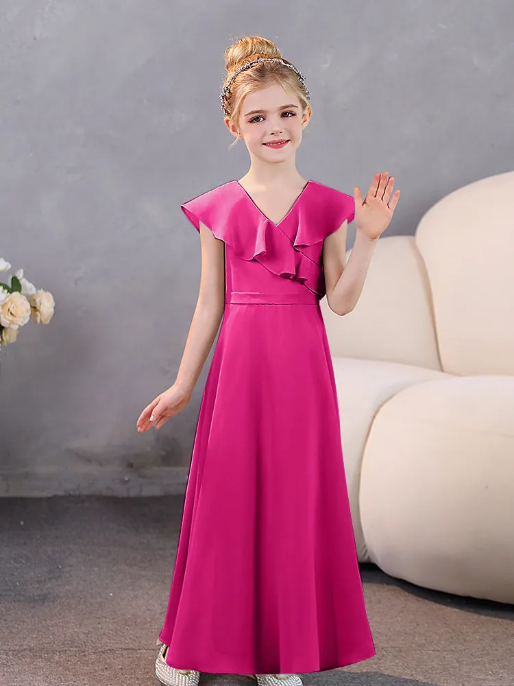 V-Neck Ruffles Chiffon Junior Bridesmaid Dresses