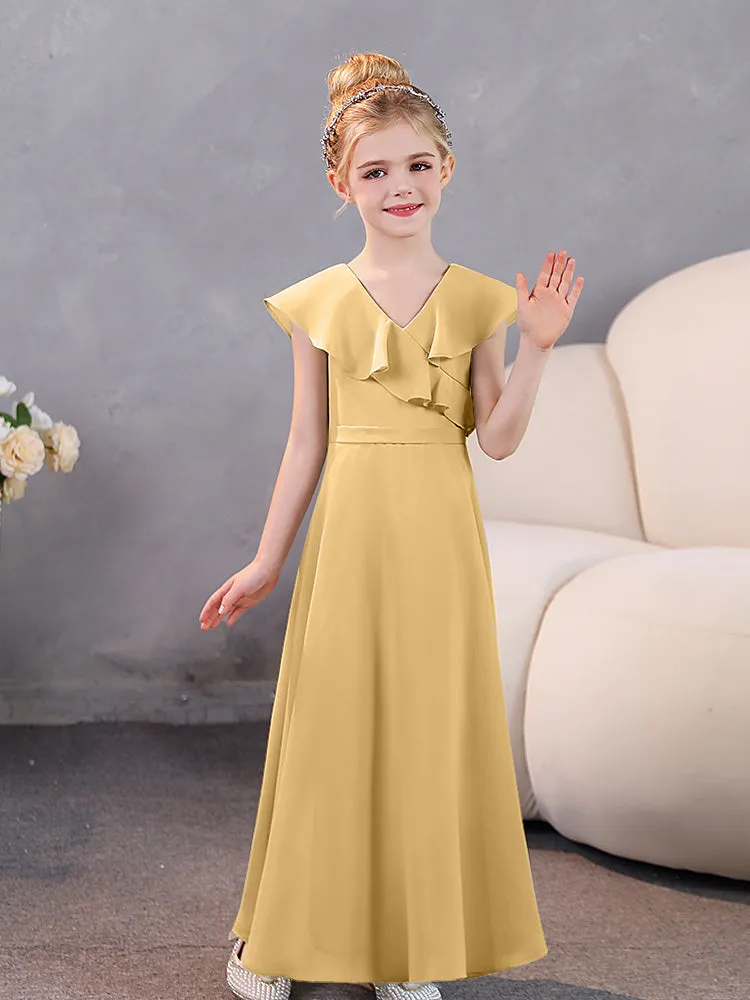 V-Neck Ruffles Chiffon Junior Bridesmaid Dresses