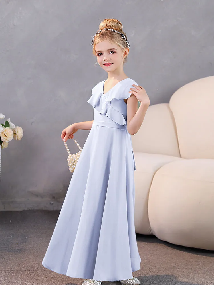 V-Neck Ruffles Chiffon Junior Bridesmaid Dresses