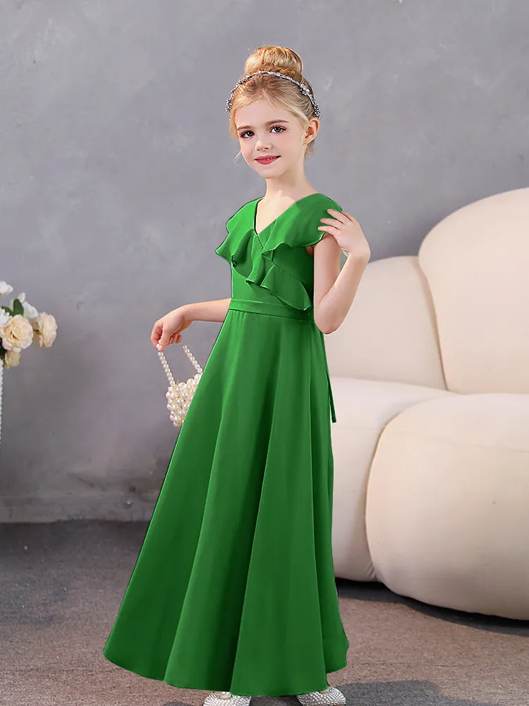 V-Neck Ruffles Chiffon Junior Bridesmaid Dresses