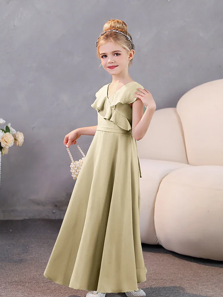V-Neck Ruffles Chiffon Junior Bridesmaid Dresses