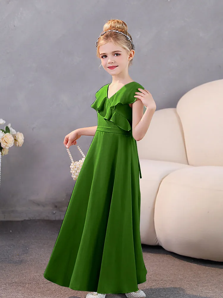 V-Neck Ruffles Chiffon Junior Bridesmaid Dresses