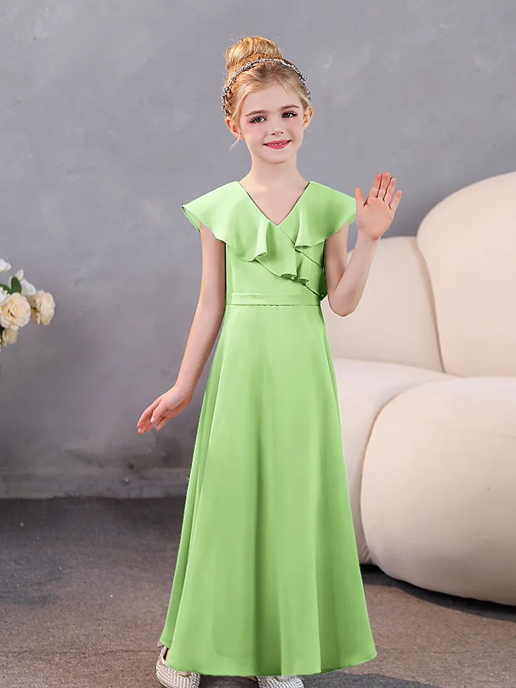V-Neck Ruffles Chiffon Junior Bridesmaid Dresses