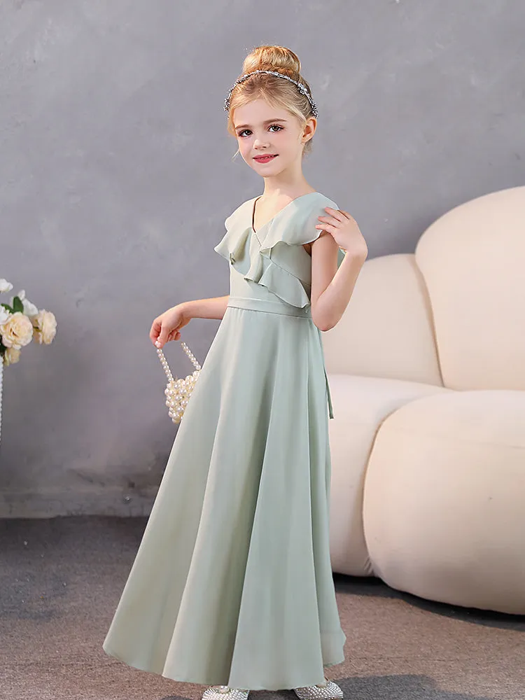 V-Neck Ruffles Chiffon Junior Bridesmaid Dresses