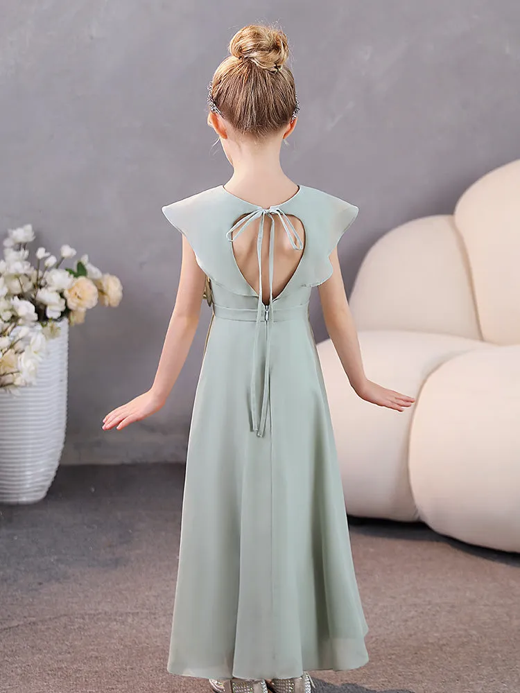 V-Neck Ruffles Chiffon Junior Bridesmaid Dresses