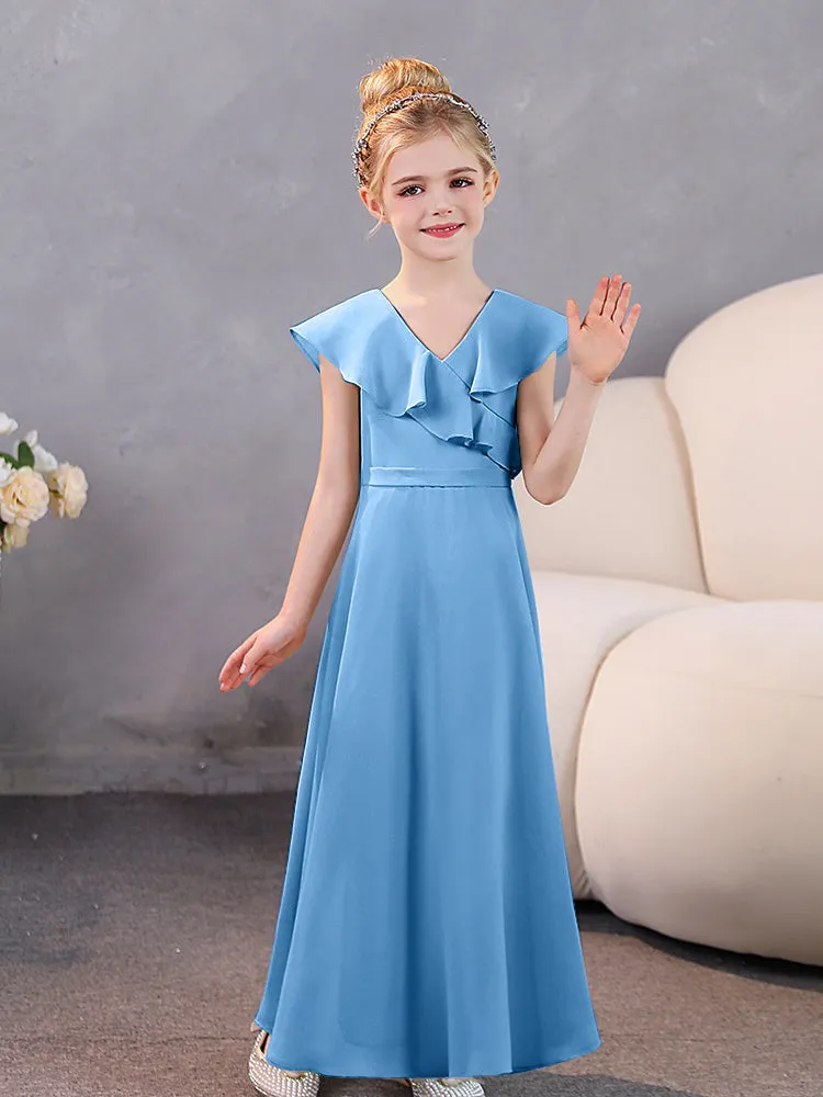 V-Neck Ruffles Chiffon Junior Bridesmaid Dresses