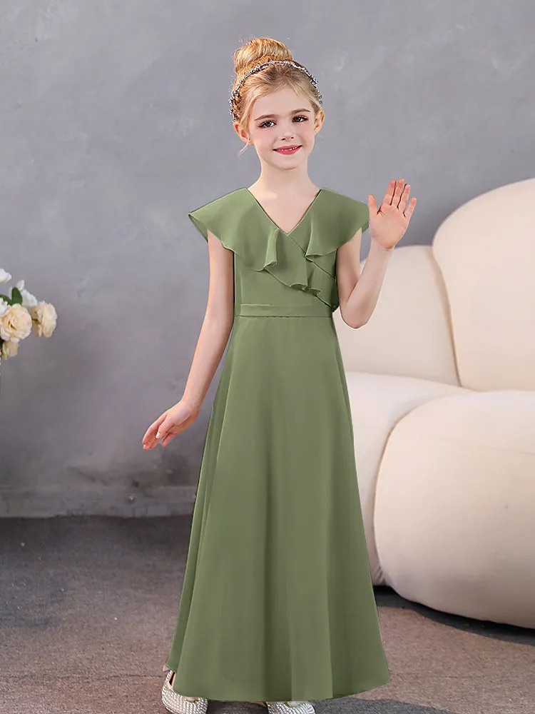 V-Neck Ruffles Chiffon Junior Bridesmaid Dresses