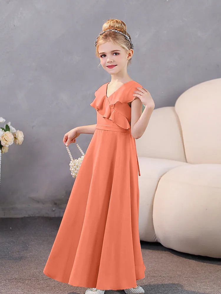V-Neck Ruffles Chiffon Junior Bridesmaid Dresses