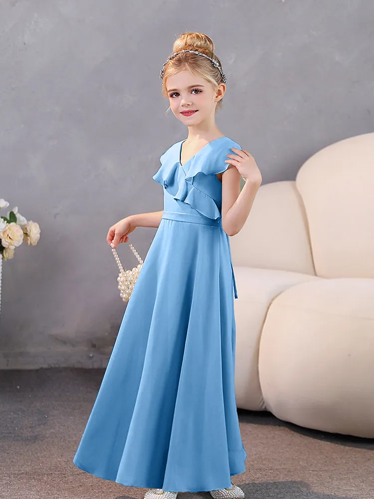 V-Neck Ruffles Chiffon Junior Bridesmaid Dresses
