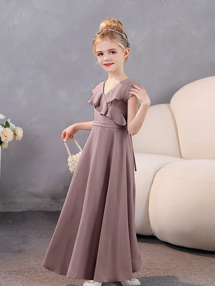 V-Neck Ruffles Chiffon Junior Bridesmaid Dresses