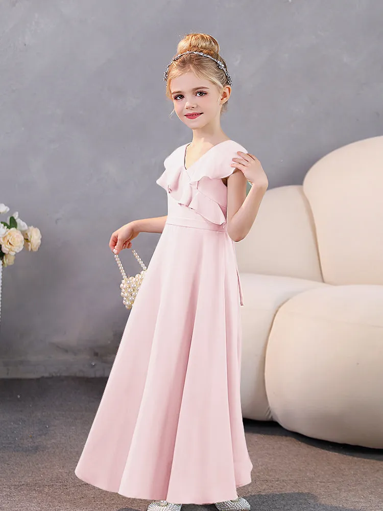 V-Neck Ruffles Chiffon Junior Bridesmaid Dresses