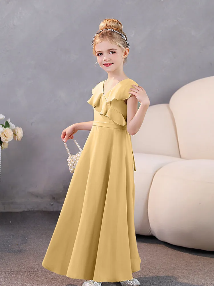 V-Neck Ruffles Chiffon Junior Bridesmaid Dresses