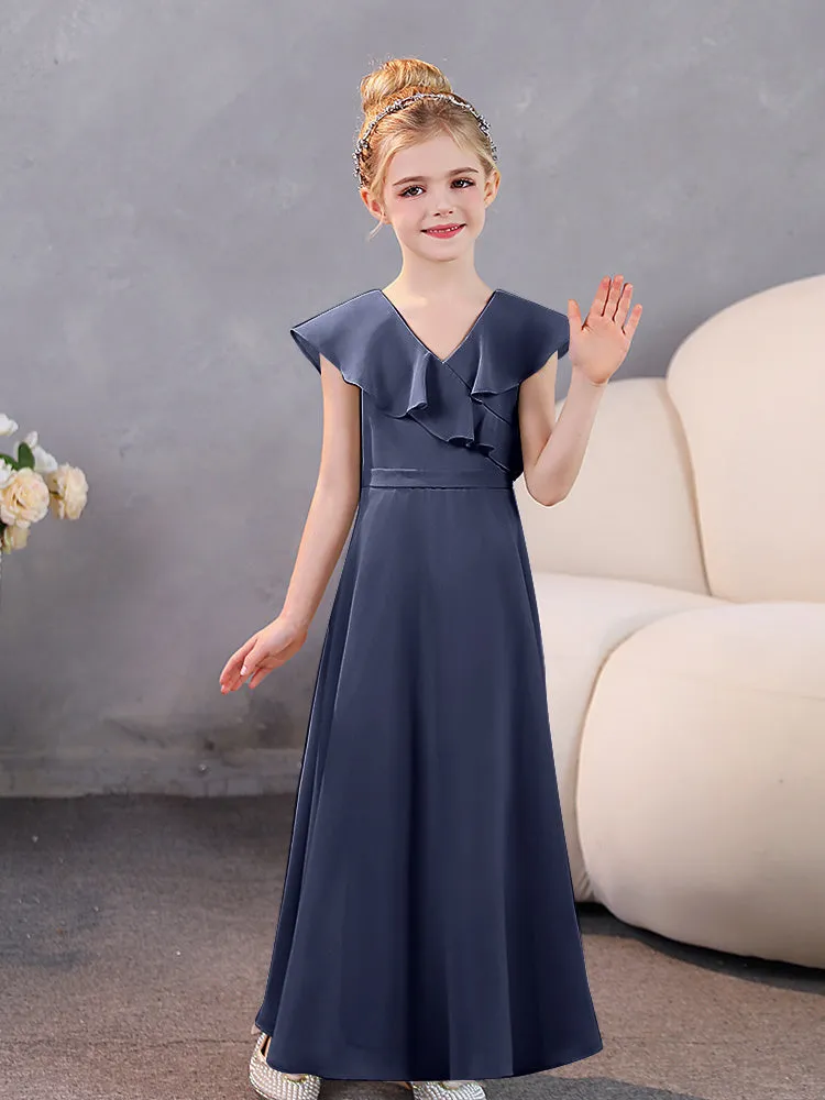 V-Neck Ruffles Chiffon Junior Bridesmaid Dresses
