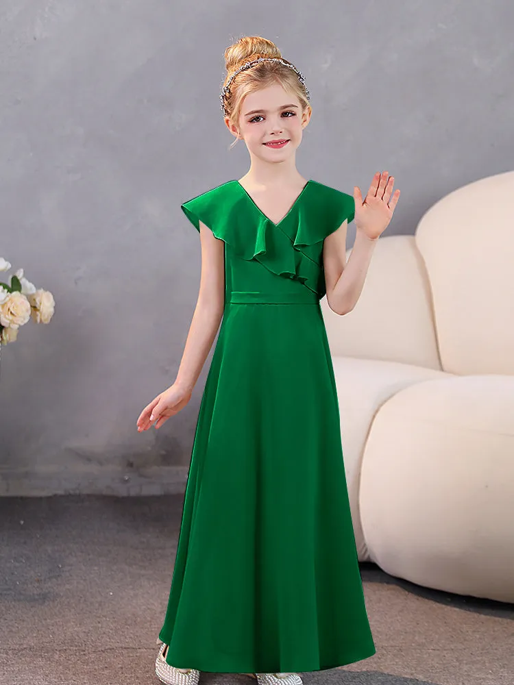 V-Neck Ruffles Chiffon Junior Bridesmaid Dresses