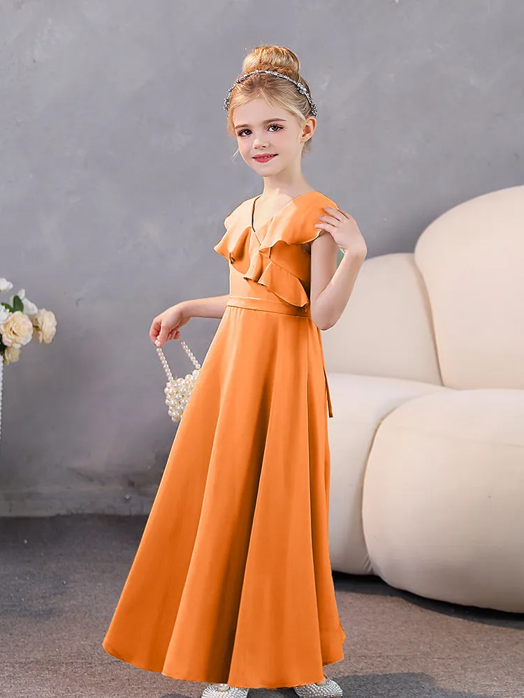 V-Neck Ruffles Chiffon Junior Bridesmaid Dresses