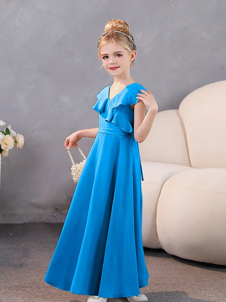 V-Neck Ruffles Chiffon Junior Bridesmaid Dresses