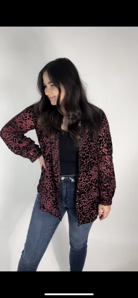 Velvet Leopard Buttoned Top