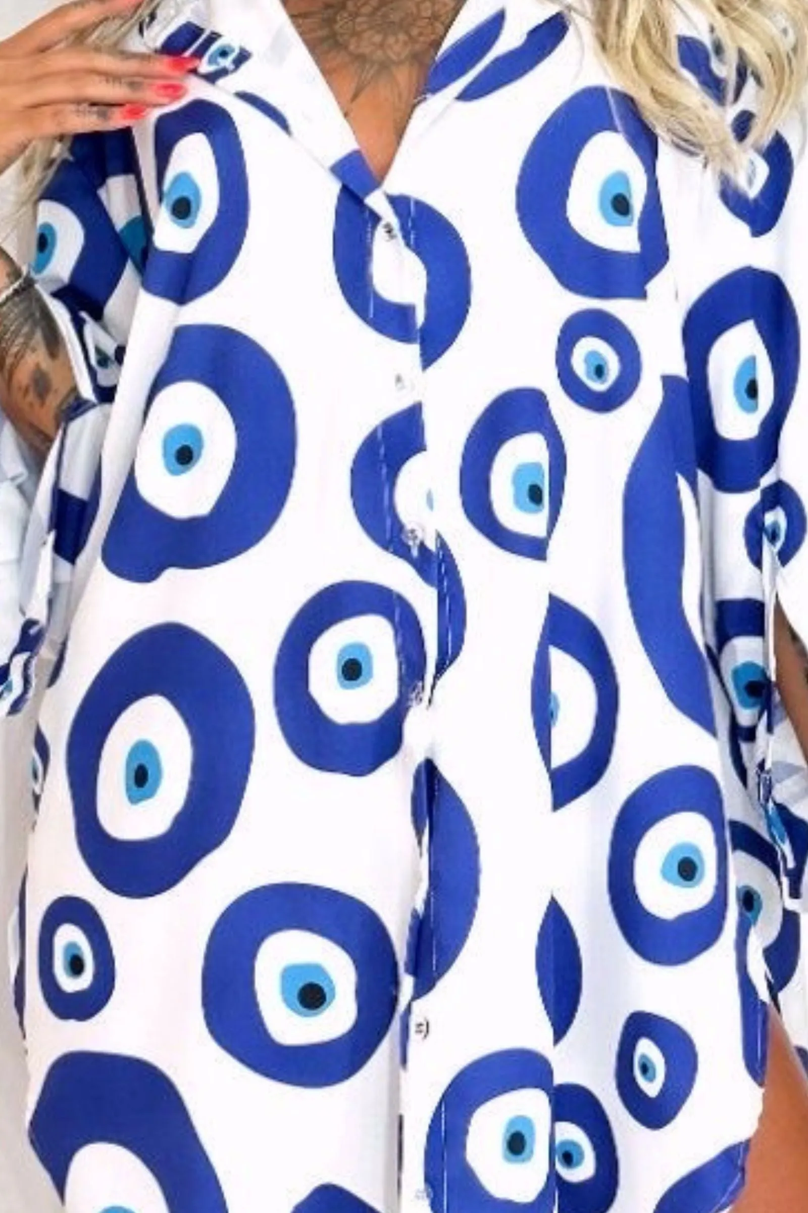WHITE AND BLUE EVIL EYE SHIRT