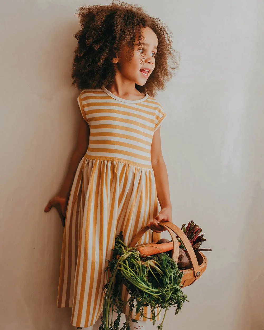 Wide Stripe Mustard Dress