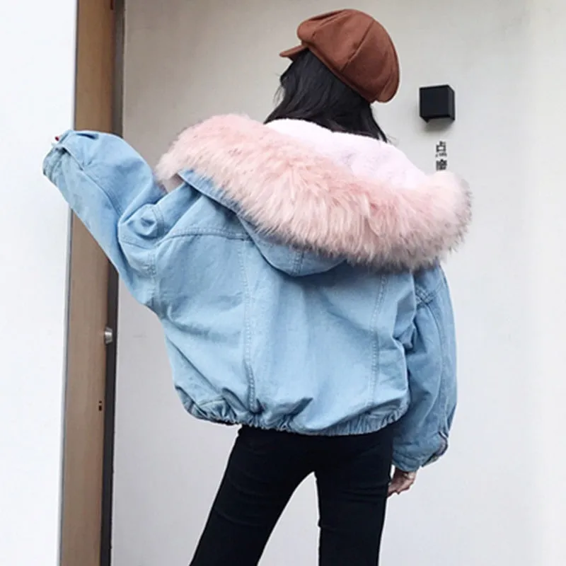 Winter/Spring Coat New Warm Winter Bomber Women Spring Autumn Hooded Coat Jeans