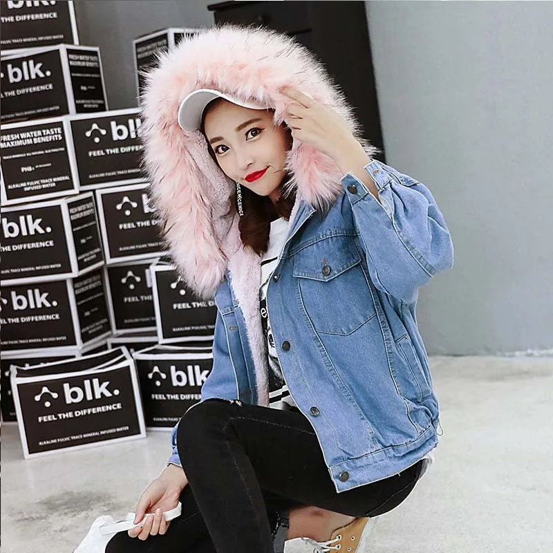 Winter/Spring Coat New Warm Winter Bomber Women Spring Autumn Hooded Coat Jeans