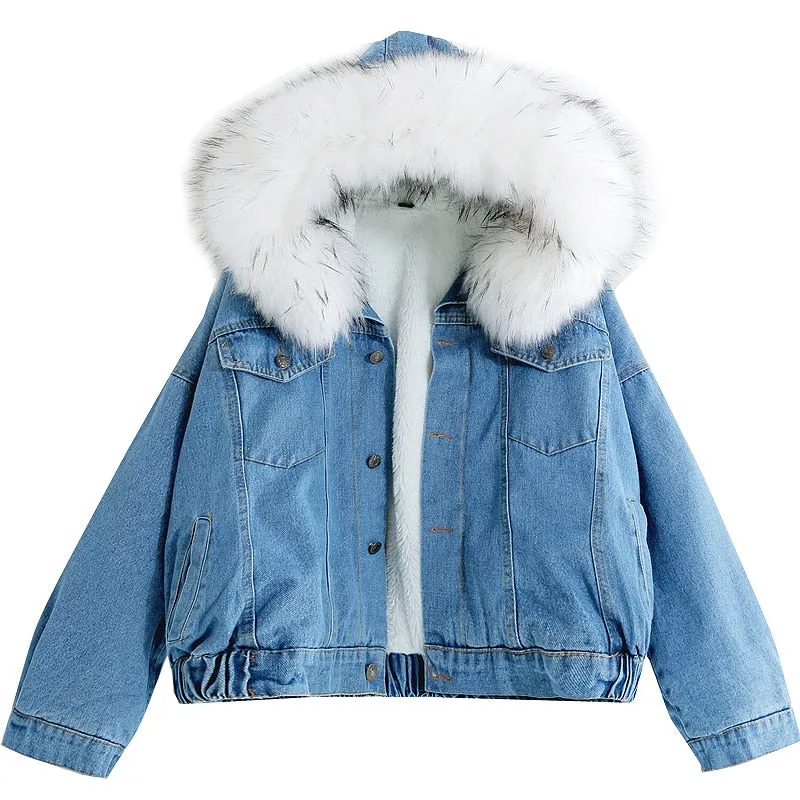 Winter/Spring Coat New Warm Winter Bomber Women Spring Autumn Hooded Coat Jeans