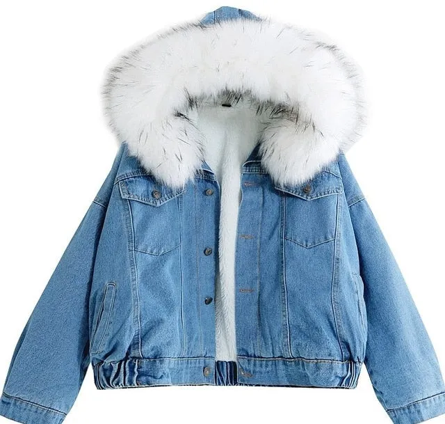 Winter/Spring Coat New Warm Winter Bomber Women Spring Autumn Hooded Coat Jeans