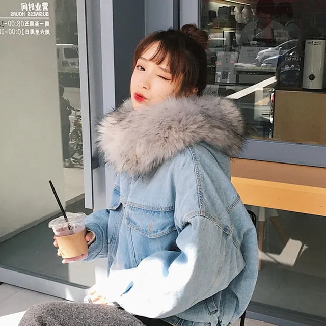 Winter/Spring Coat New Warm Winter Bomber Women Spring Autumn Hooded Coat Jeans