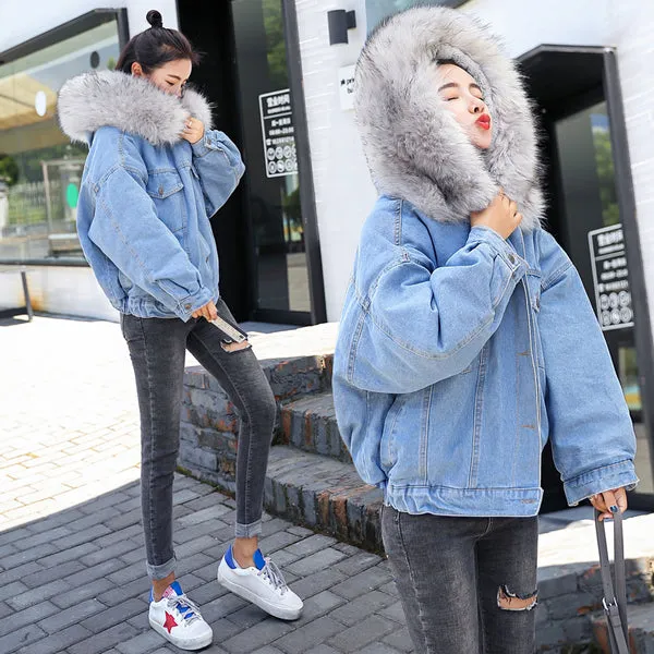 Winter/Spring Coat New Warm Winter Bomber Women Spring Autumn Hooded Coat Jeans