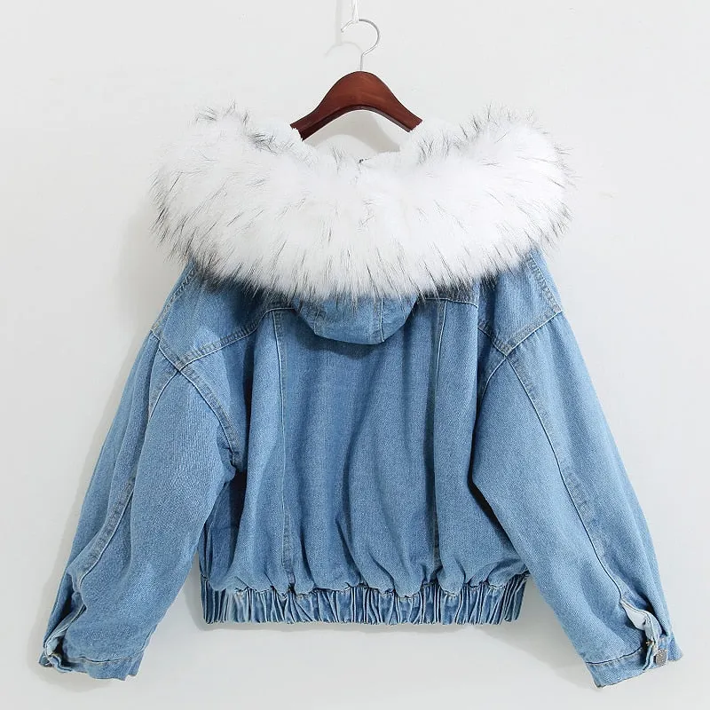 Winter/Spring Coat New Warm Winter Bomber Women Spring Autumn Hooded Coat Jeans