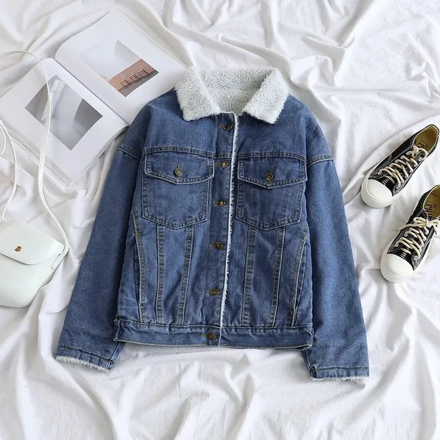 Winter/Spring Coat Spring Fur Jean Denim Jacket Women