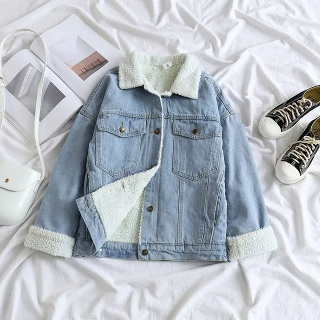 Winter/Spring Coat Spring Fur Jean Denim Jacket Women